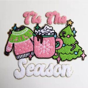 Tis The Season Christmas Chenille Patches Custom Embroidery Iron-On